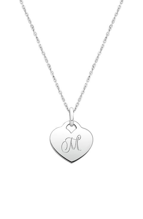 Sterling Silver Baby Heart & Engraved Initial 12-14" Necklace