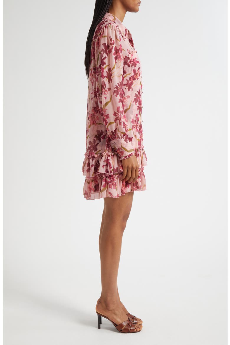 Lupetto Trailing Hibiscus Long Sleeve Mini Shirtdress, Alternate, color, BLUSHED PETAL/MULTI