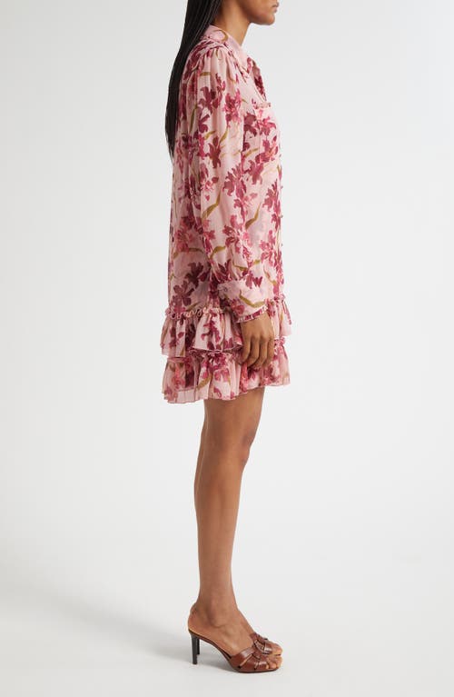 Cinq À Sept Lupetto Trailing Hibiscus Long Sleeve Mini Shirtdress In Pink