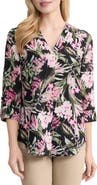 Jones New York Floral Roll Sleeve Tunic
