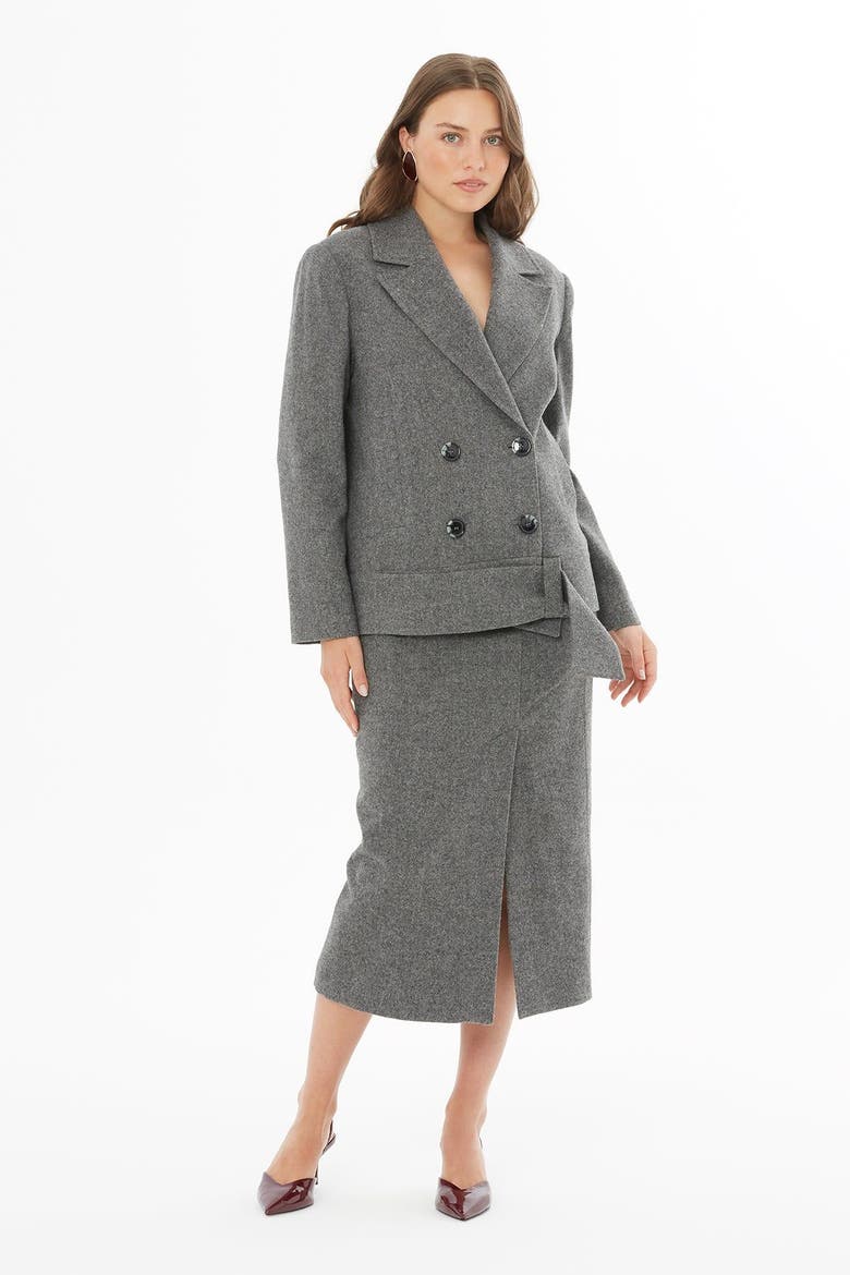 Front Button Wool-Blend Cropped Tailored Jacket, Alternate, color, Grey