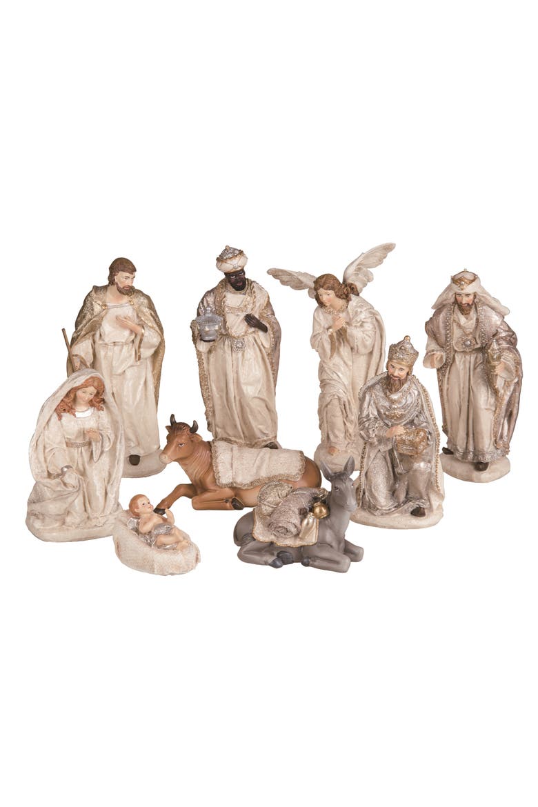 Christmas Sparkling Nativity Set of 9 Decorative Figurines, Main, color, Multicolored