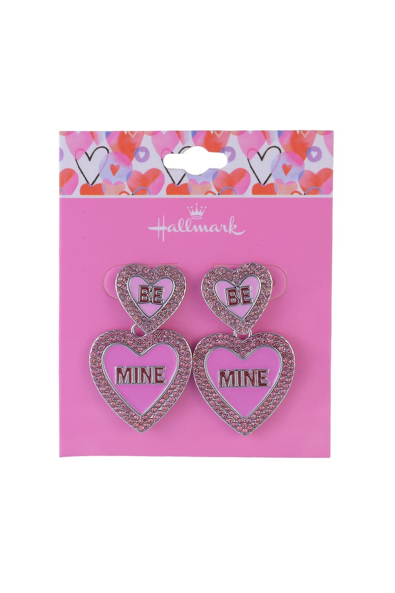 "Be Mine" Pink Enamel Conversation Heart Earrings, Alternate, color, Pink