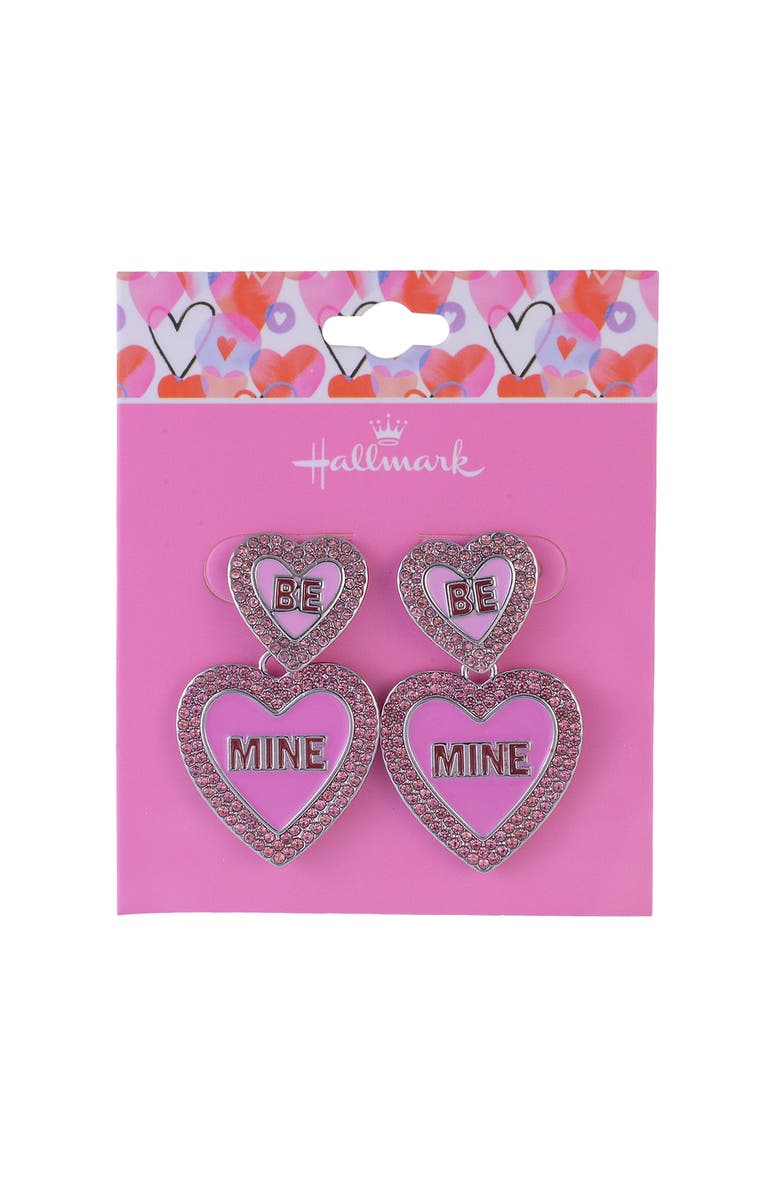 Hallmark "Be Mine" Pink Enamel Conversation Heart Earrings, Alternate, color, Pink