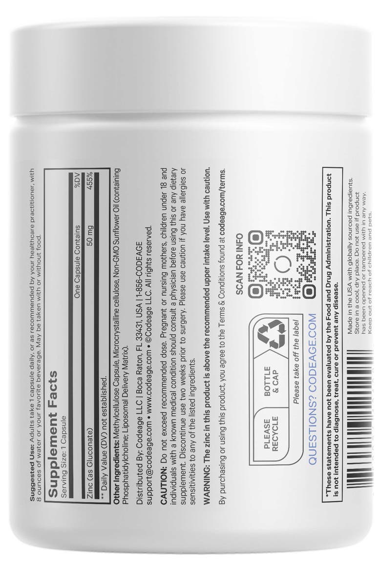 Liposomal Zinc Gluconate 50 mg Mineral Supplement, Alternate, color, White