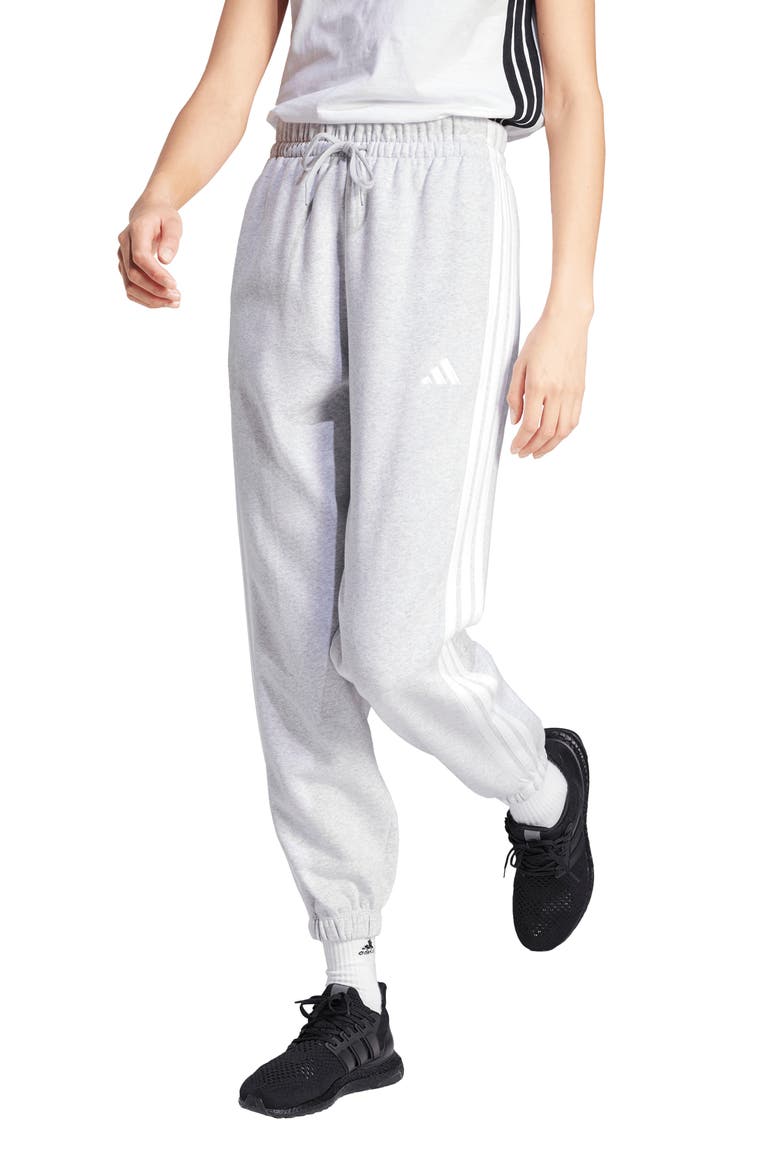 Essentials 3-Stripes Fleece Jogger Pants, Main, color, LIGHT GREY HEATHER/ WHITE