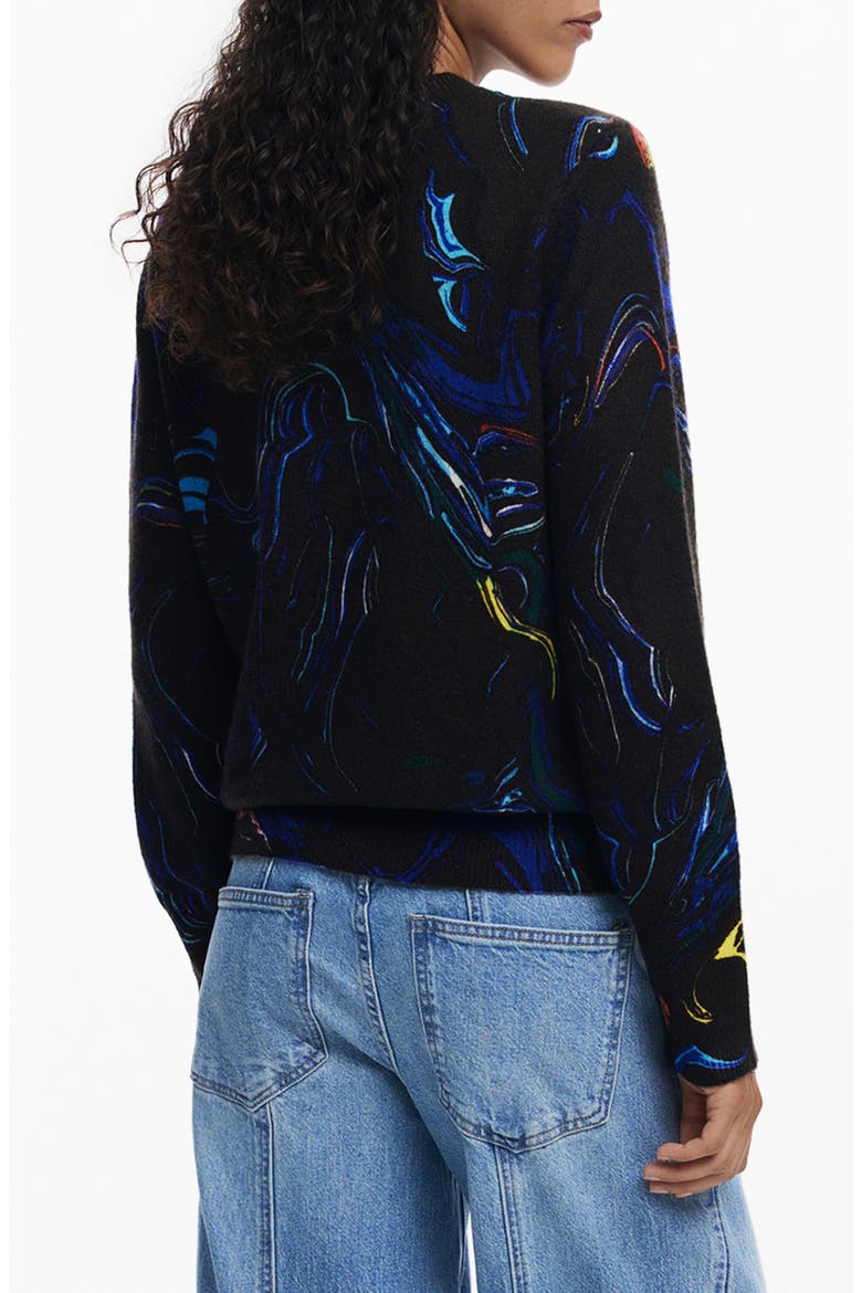 Paint Swirl Print Sweater, Alternate, color, BLACK