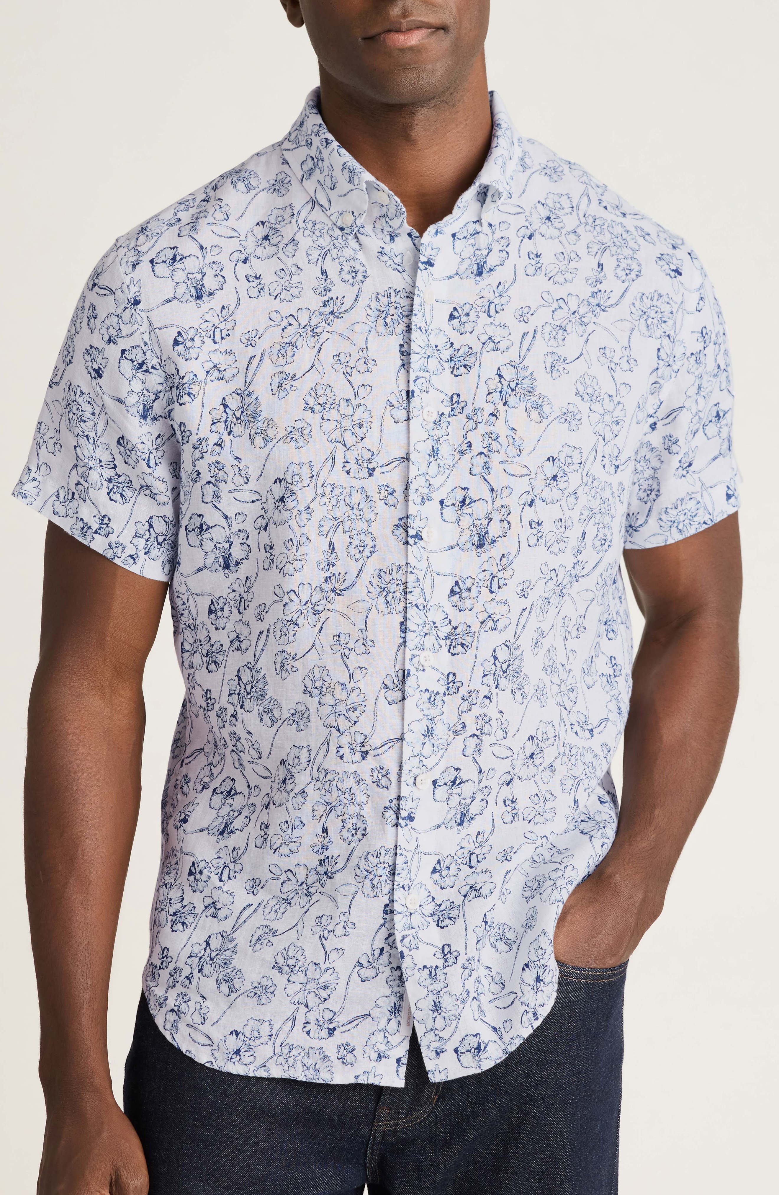 Riviera Slim Fit Floral Short Sleeve Linen Button-Down Shirt