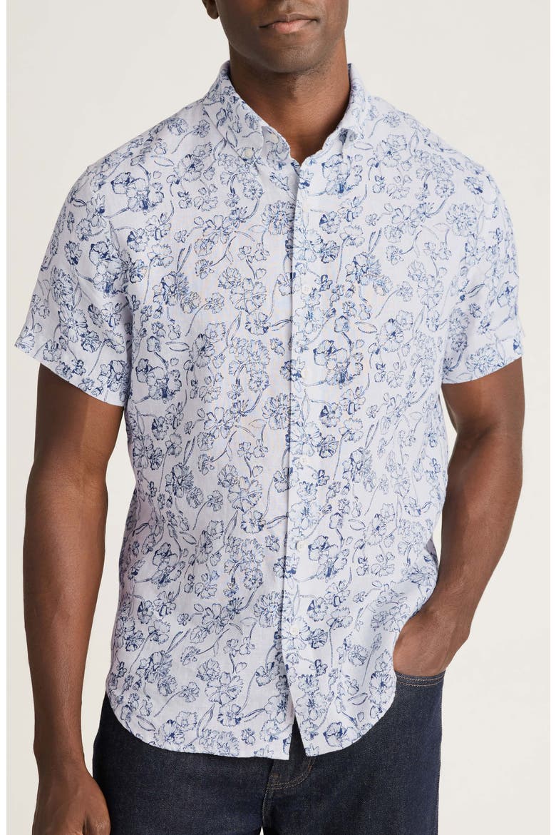Riviera Slim Fit Floral Short Sleeve Linen Button-Down Shirt, Main, color, SHADOW FLORAL