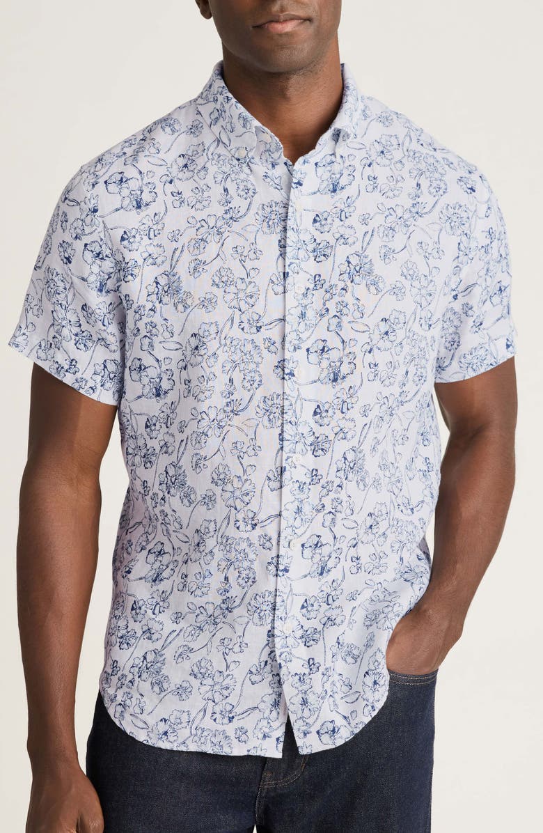 Bonobos Riviera Slim Fit Floral Short Sleeve Linen Button-Down Shirt, Main, color, Shadow Floral