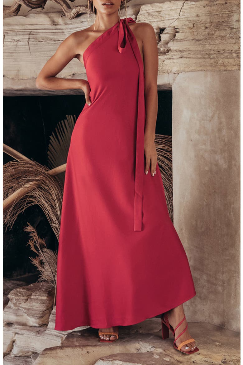 Florence One-Shoulder Gown, Main, color, PEONY