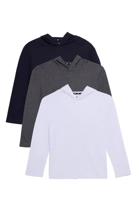 Kids' 3-Pack Hooded Long Sleeve Cotton T-Shirts (Big Kid)