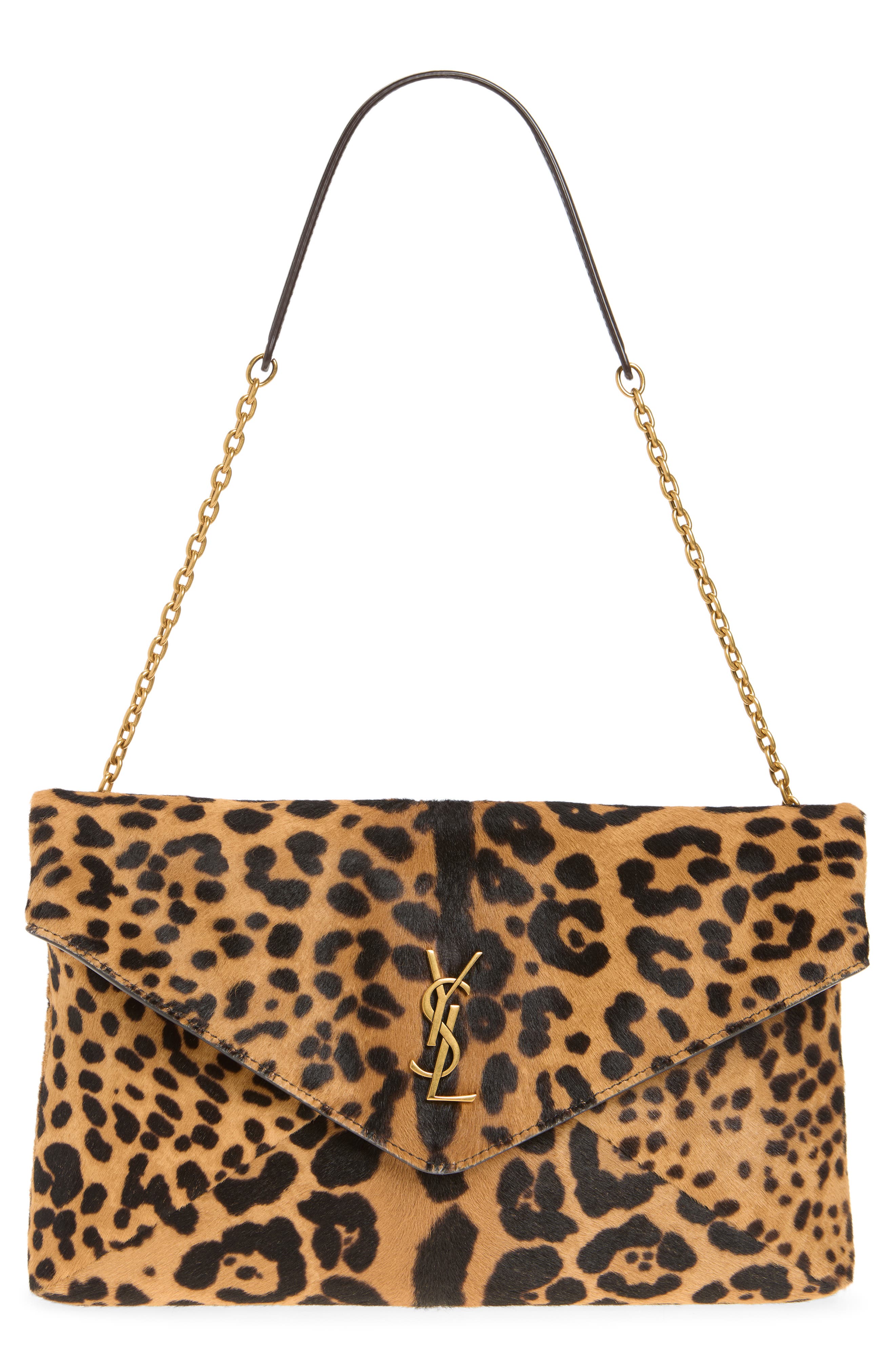 Genuine Calf Hair Envelope on a Chain, Main, color, BROWN/ NOIR