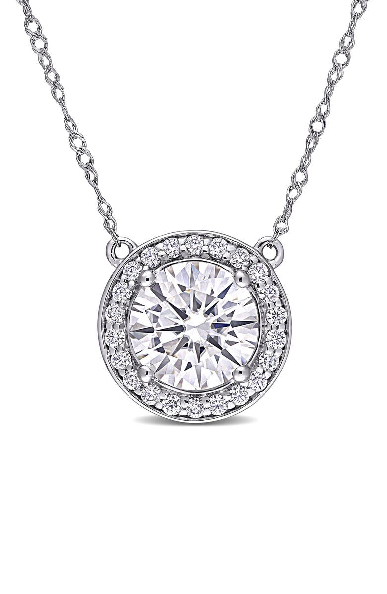 DELMAR Lab Created Moissanite Pendant Necklace, Main, color, White