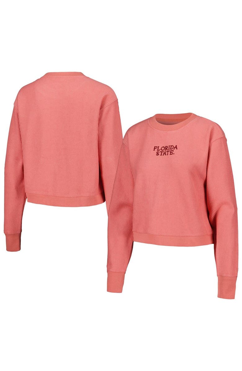 LEAGUE COLLEGIATE WEAR Women's League Collegiate Wear Coral Florida State Seminoles Timber Cropped Pullover Sweatshirt, Main, color, 