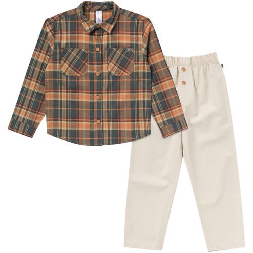 Modern Moments™ by Gerber Button Down Plaid Shirt And Pant Set (baby) in Brown Plaid at Nordstrom, Size 18M