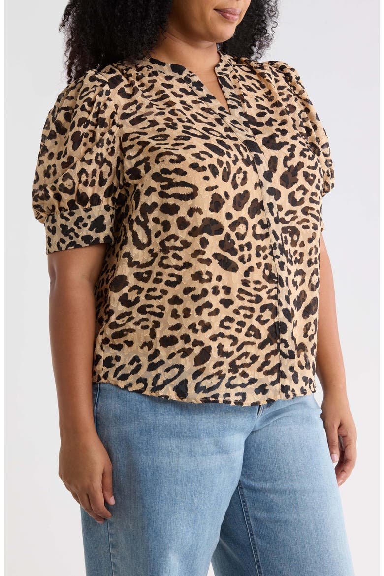 Devon Leopard Print Puff Sleeve Shirt, Alternate, color, BLACK TAN
