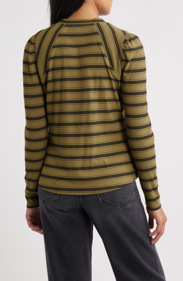 Wit & Wisdom Stripe Puff Shoulder Knit Top, Alternate, color, Olive/ Black