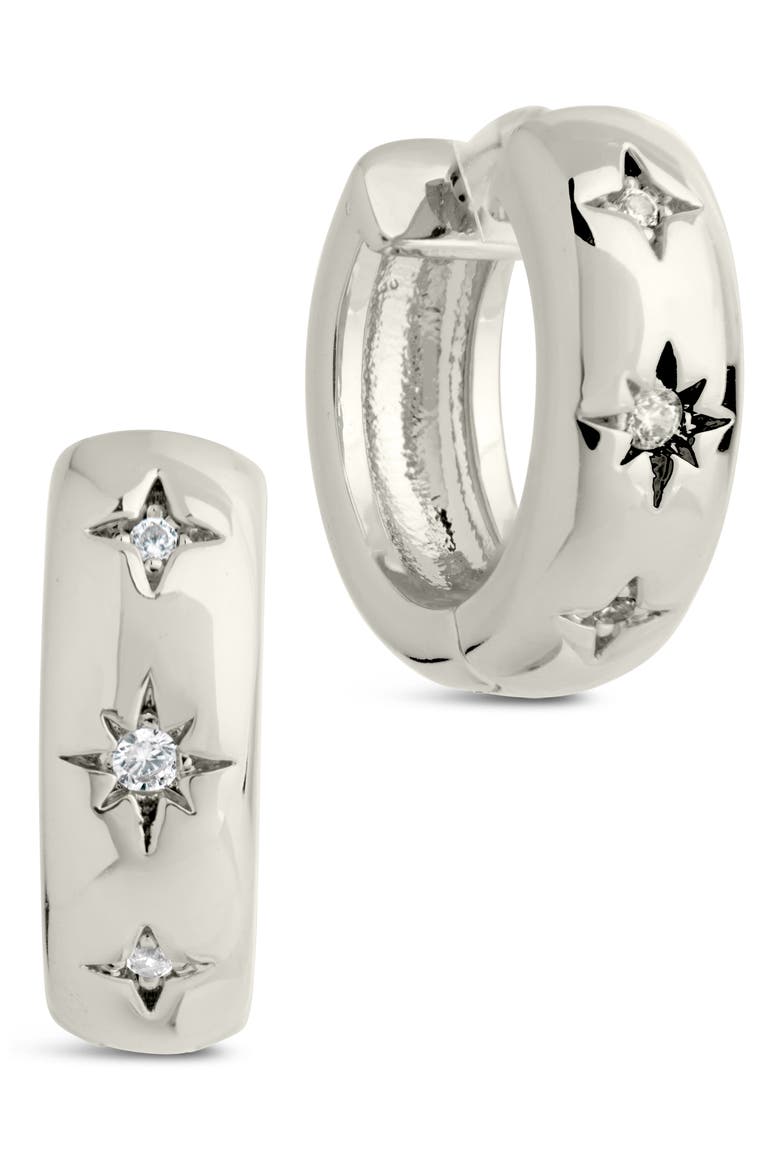 Harmoni Star Cubic Zirconia Hoop Earrings, Main, color, SILVER