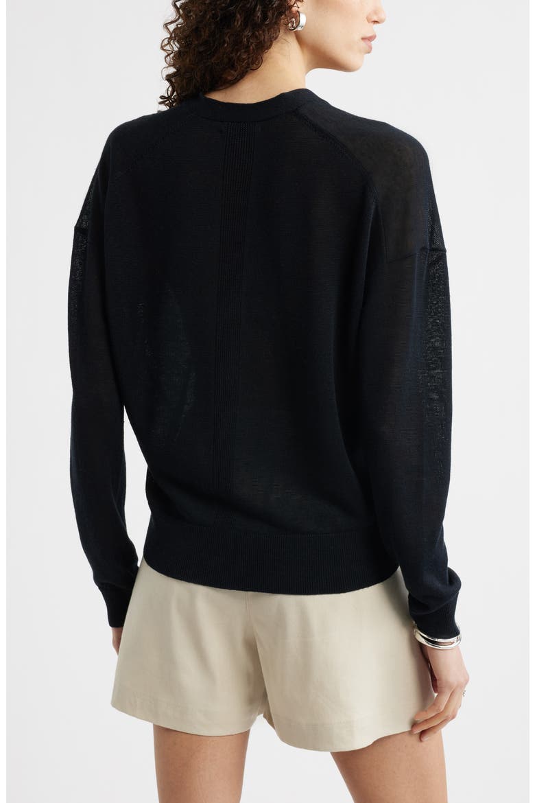 V-Neck Linen & Viscose Cardigan, Alternate, color, BLACK