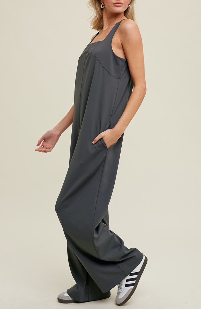 WISHLIST Square Neck Sleeveless Scuba Jumpsuit, Alternate, color, Charcoal