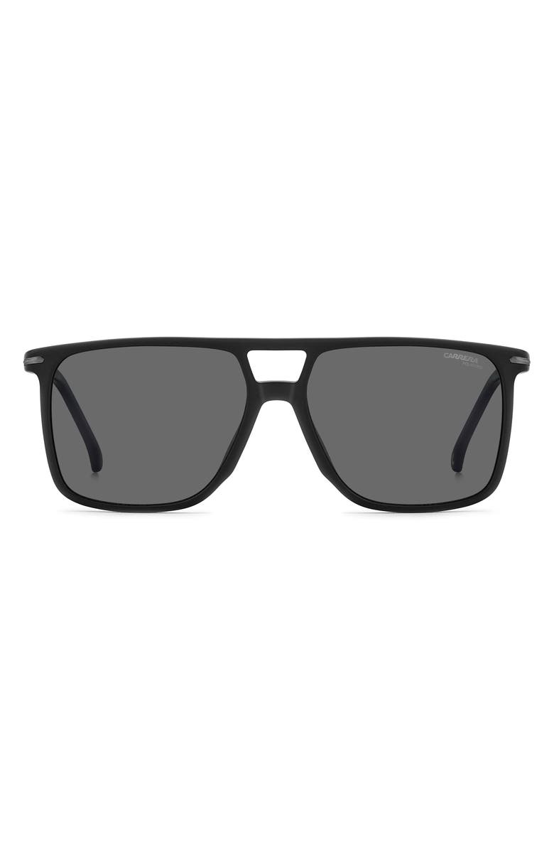 Carrera Eyewear 59mm Polarized Navigator Sunglasses, Main, color, Matte Black/ Grey Pz