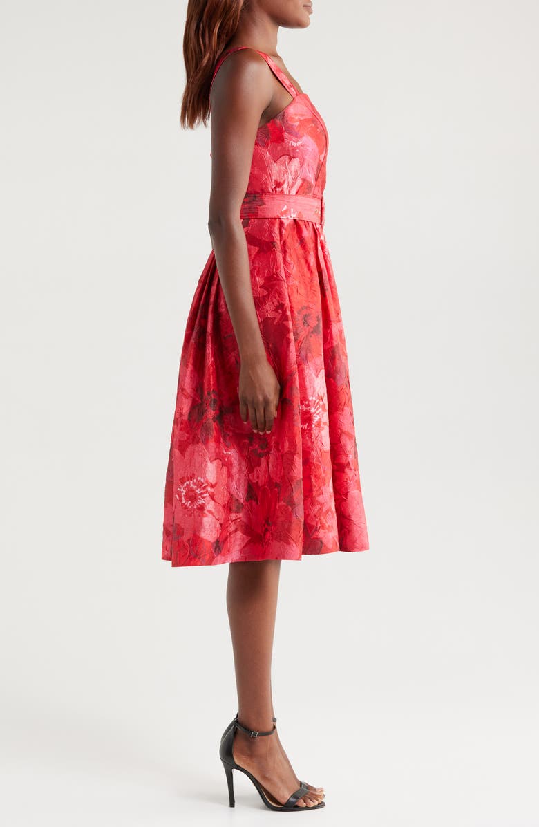 Tahari ASL Crinkled Floral Midi Dress, Alternate, color,