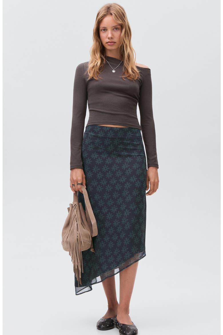 Asymmetric Floral Midi Skirt, Alternate, color, CHARCOAL