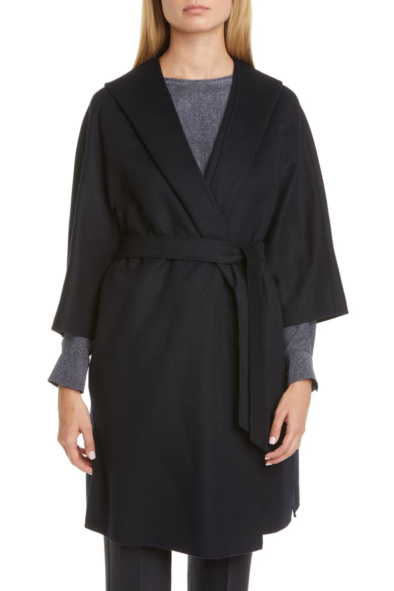 Vik Hooded Wool Blend Wrap Coat, Main, color, NAVY
