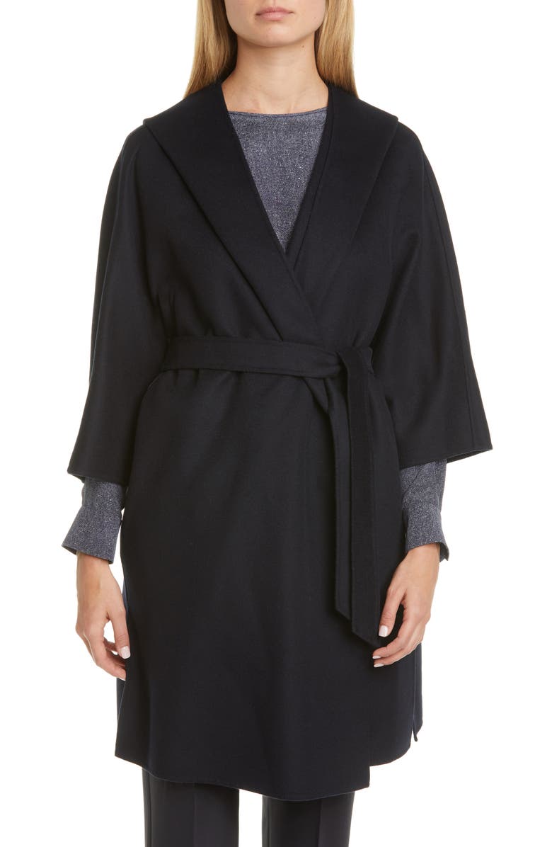 Max Mara Vik Hooded Wool Blend Wrap Coat, Main, color,