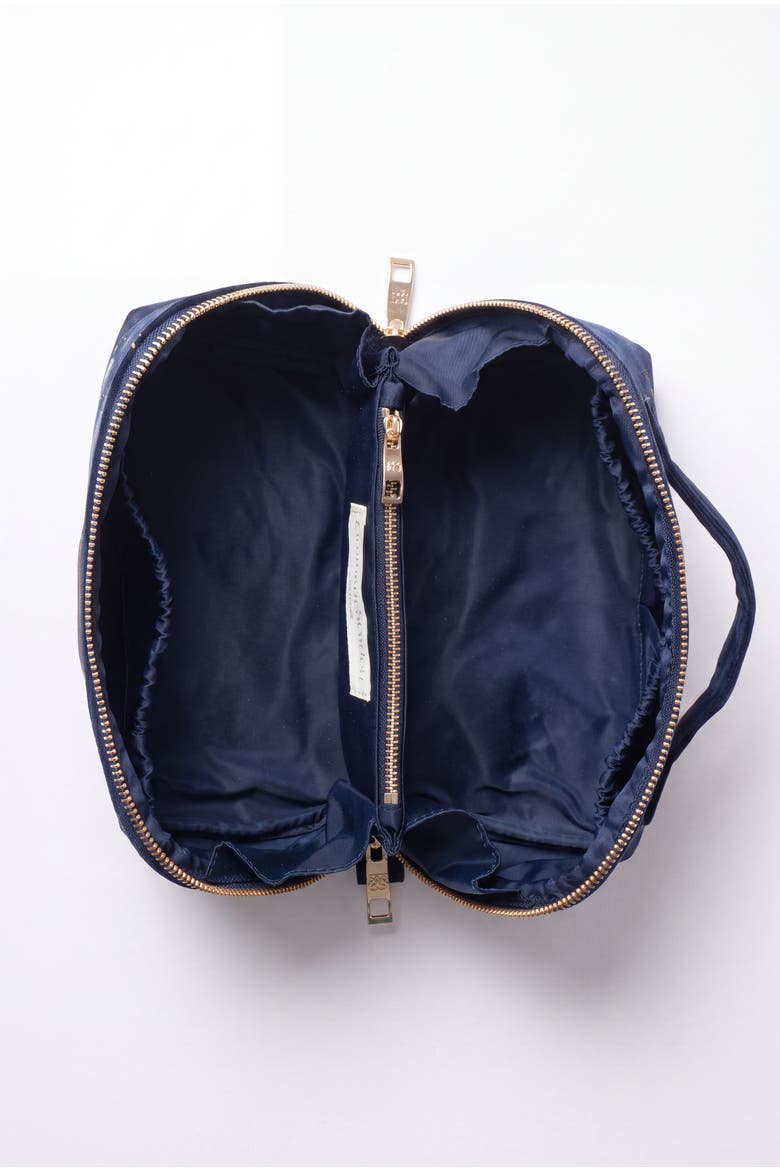 Mystical Whale Velvet Open Flat Makeup Bag, Alternate, color, Navy