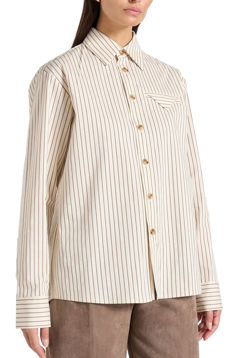 Ronnie Unisex Pinstripe Long Sleeve Shirt, Alternate, color, Beige