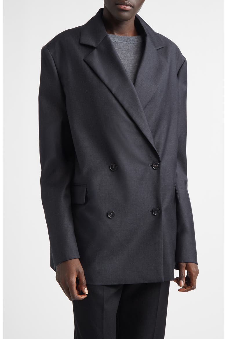 Donau Tailored Double Breasted Virgin Wool Jacket, Main, color, BLACK MELANGE