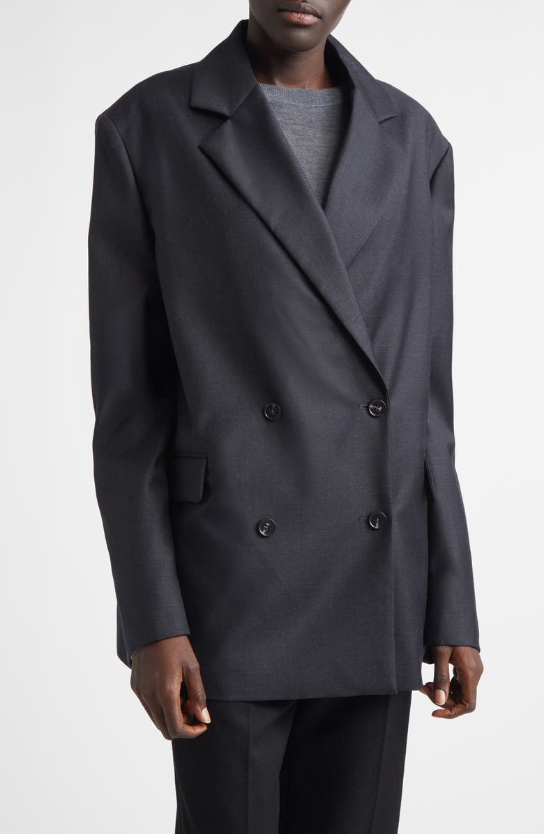 LOULOU DE SAISON Donau Tailored Double Breasted Virgin Wool Jacket, Main, color, Black Melange