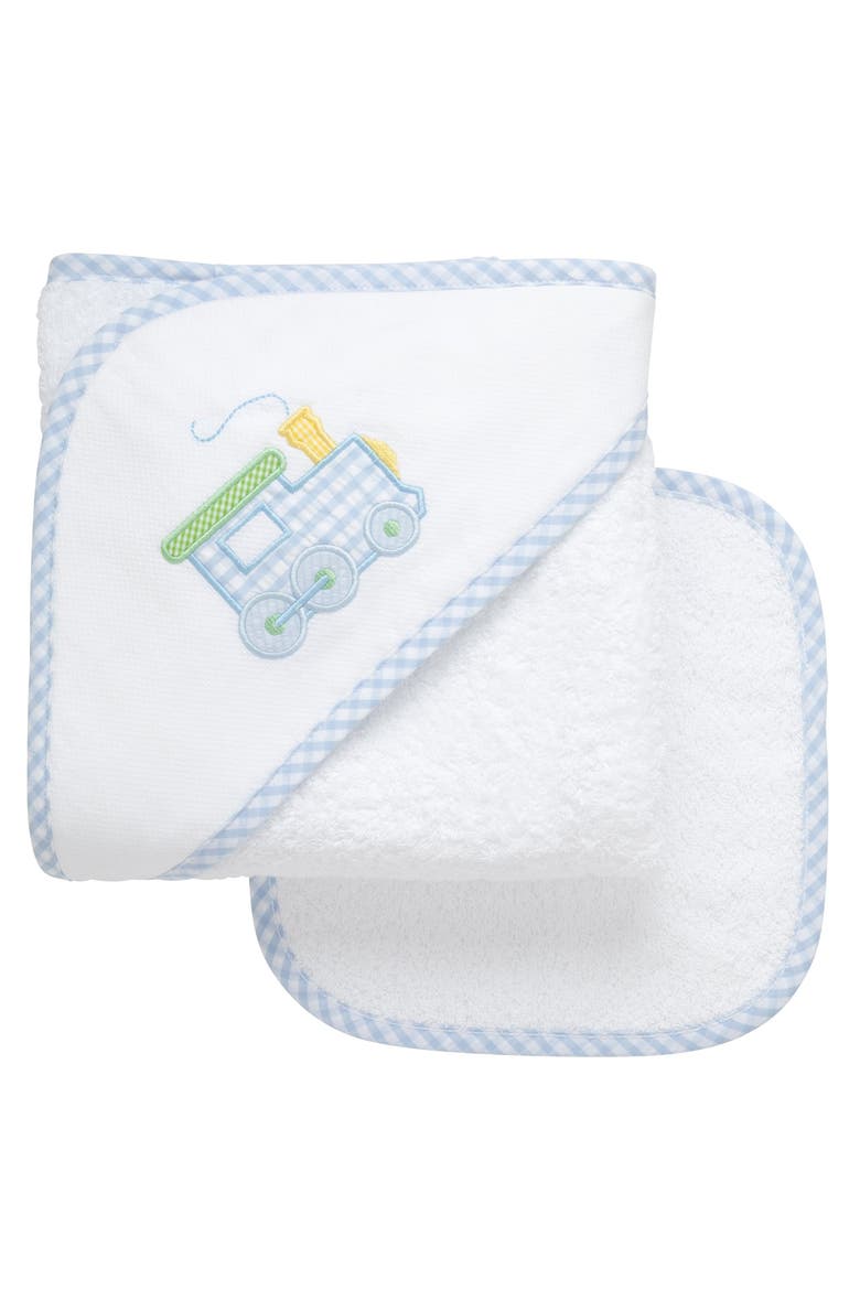 Classic Adventures Applique Hooded Towel & Washcloth Set, Main, color, Train