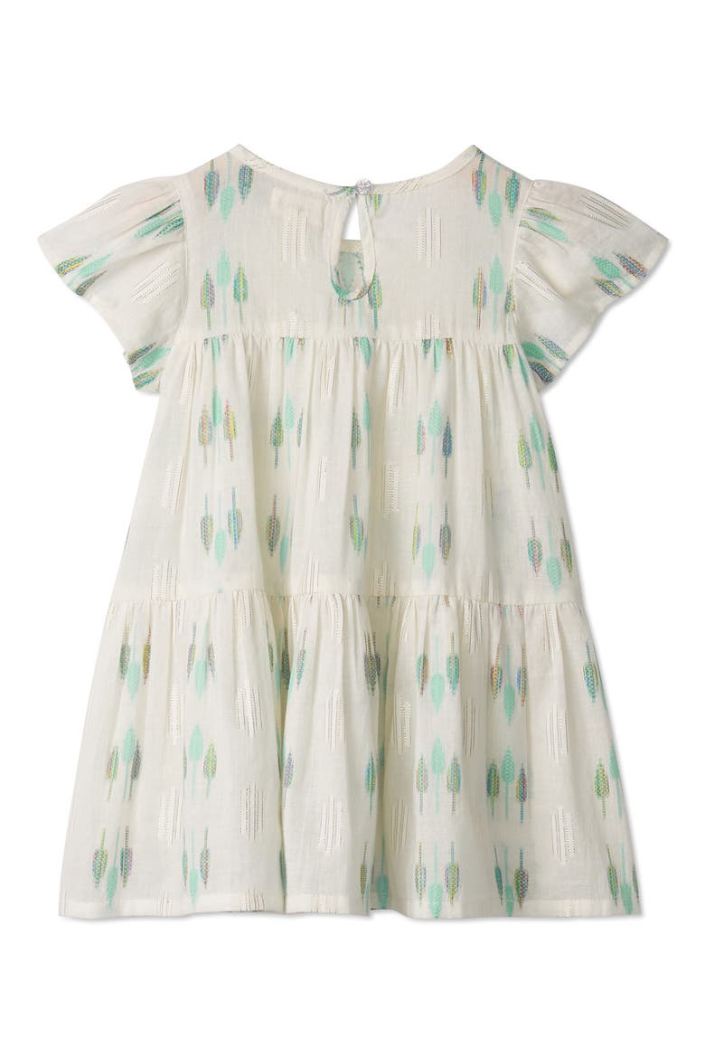 Ikat Feather Print Cotton Tiered Dress, Main, color, CREAM