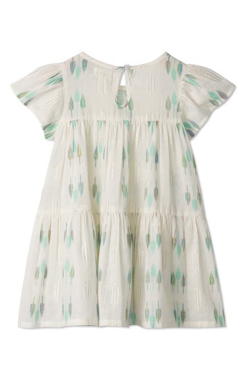 Ikat Feather Print Cotton Tiered Dress (Baby)