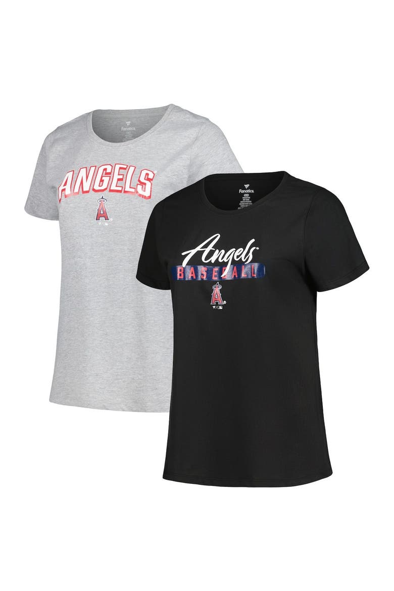 Women's Profile Black/Heather Gray Los Angeles Angels Plus Size T-Shirt Combo Pack, Main, color, Black