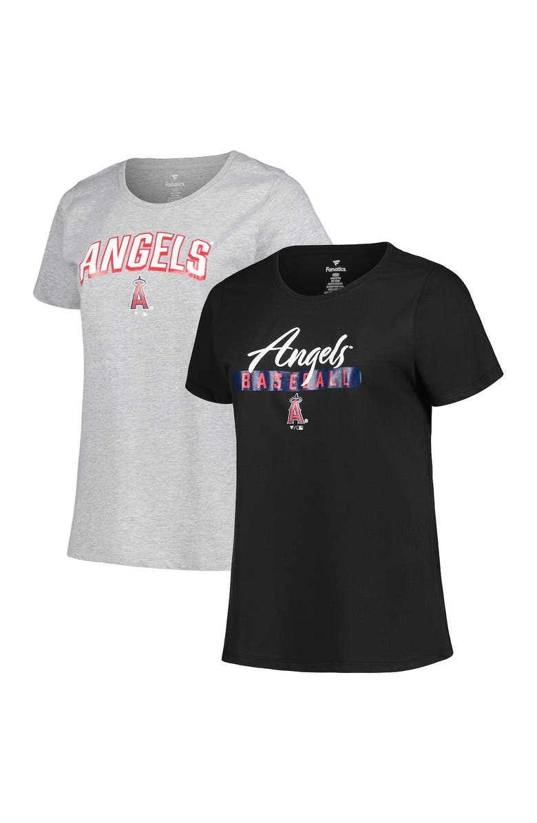 PROFILE Women's Profile Black/Heather Gray Los Angeles Angels Plus Size T-Shirt Combo Pack, Main, color, Black