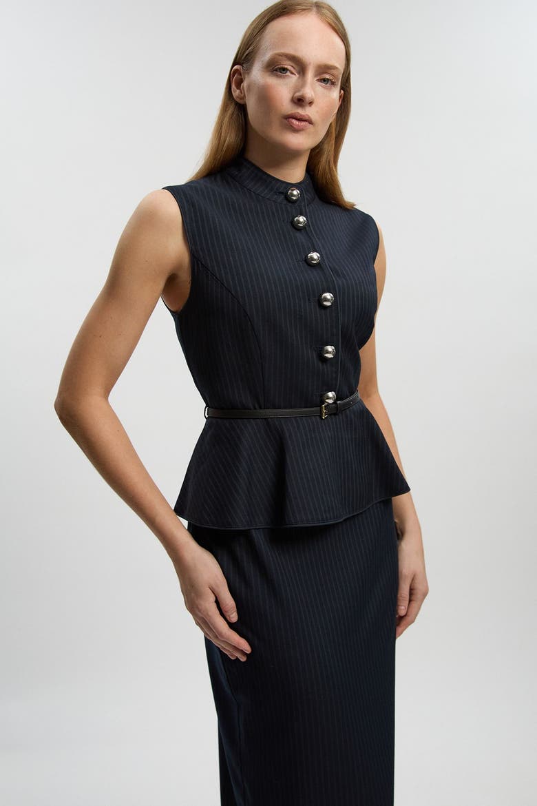 Sleeveless Peplum Midi Dress, Alternate, color, Black