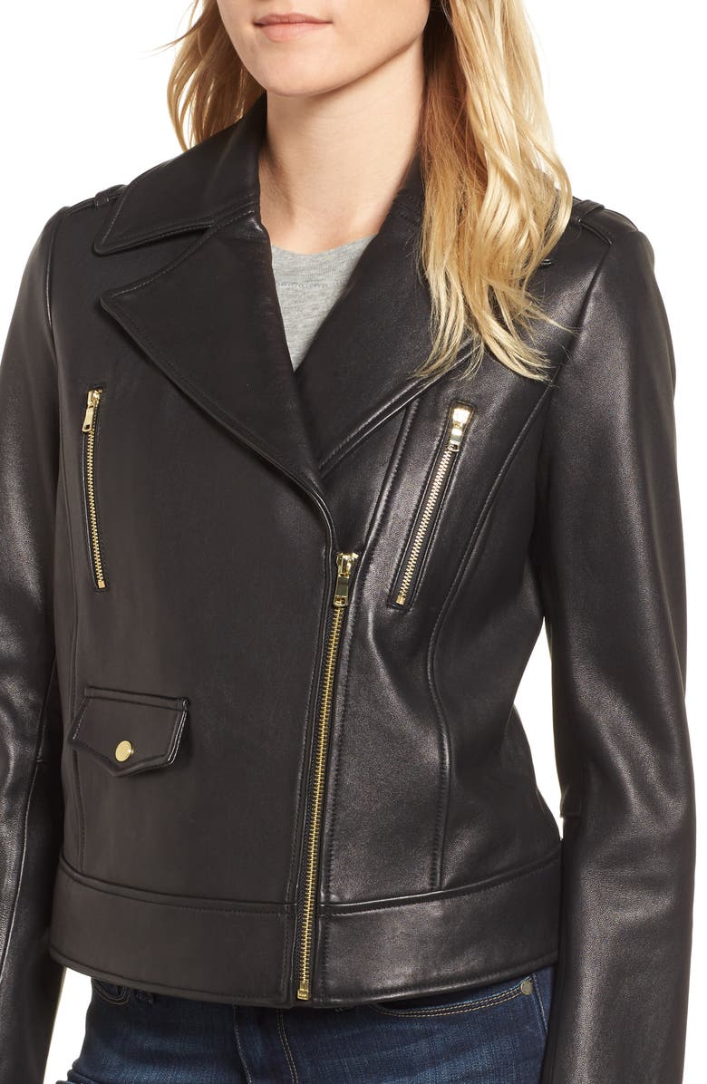 Cole Haan Signature Leather Moto Jacket, Alternate, color, Black