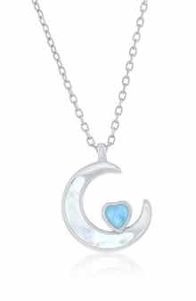 SIMONA Mother-of-Pearl & Larimar Crescent Moon Pendant Necklace