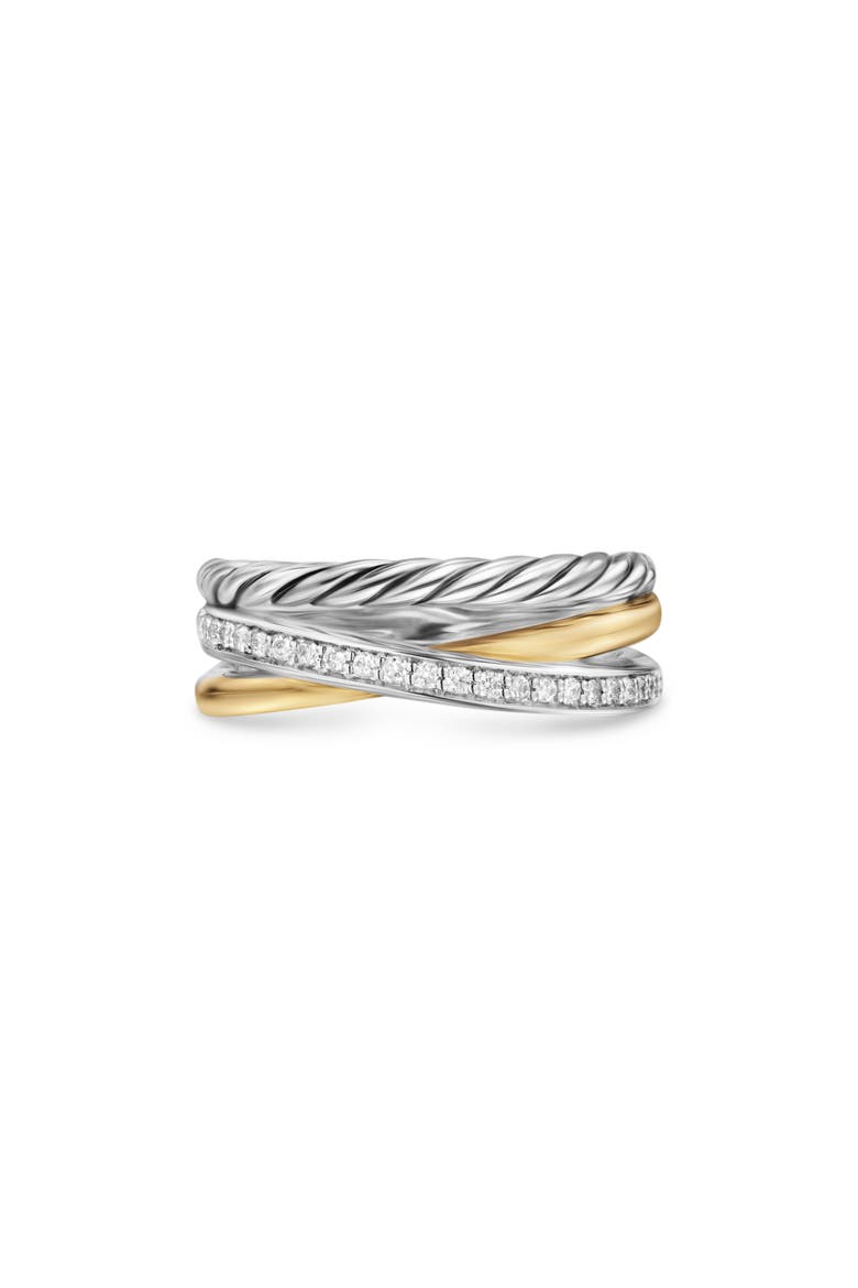 Crossover Three-Row Ring in Sterling Silver with 18K Yellow Gold and Diamonds, 7mm, Main, color, STERLING SILVER AND 18K GOLD