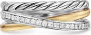 David Yurman Crossover Three-Row Ring in Sterling Silver with 18K Yellow Gold and Diamonds, 7mm