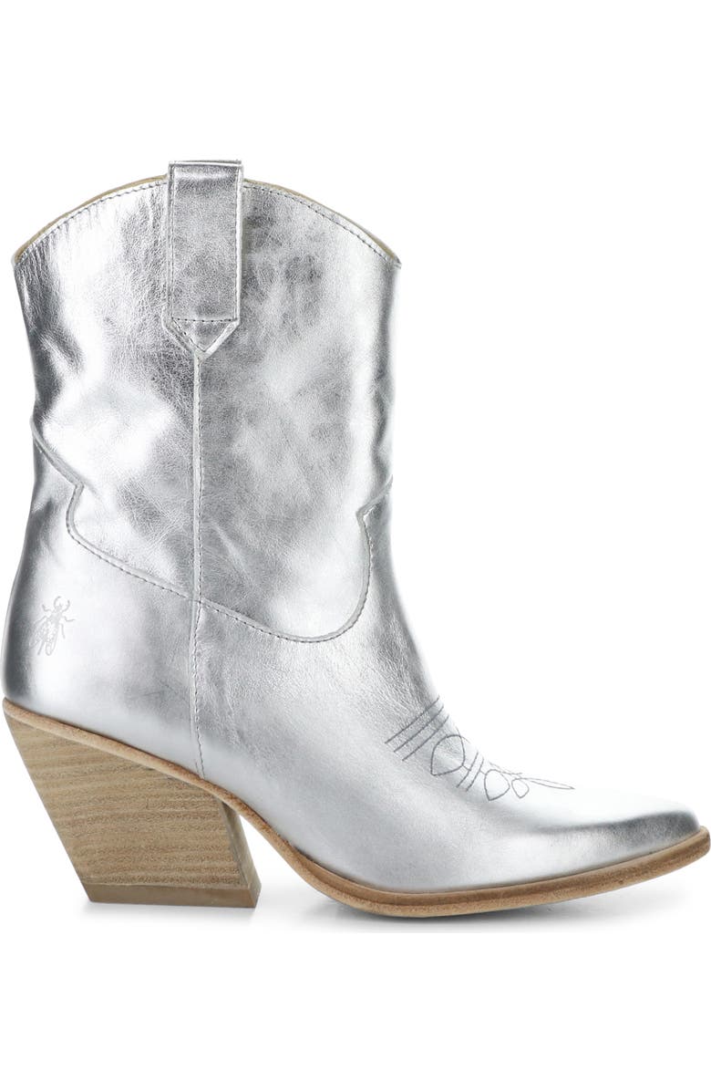 Fly London Wofy Pointed Toe Western Boot, Alternate, color, 007 Silver Laminato
