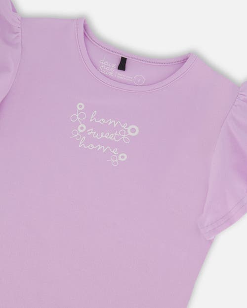 DEUX PAR DEUX DEUX PAR DEUX LITTLE GIRL'S FLUTTER SLEEVE TOP WITH PRINT LILAC