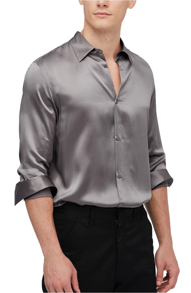 Lilysilk Women's Mulberry Silk Basic Mens Shirt, Alternate, color, Dark Gray