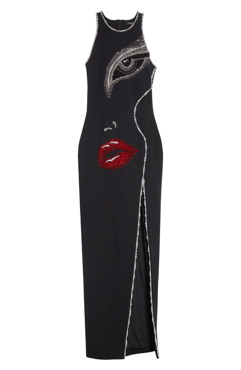 Balmain Partial Face Embellished Sleeveless Gown, Alternate, color, 