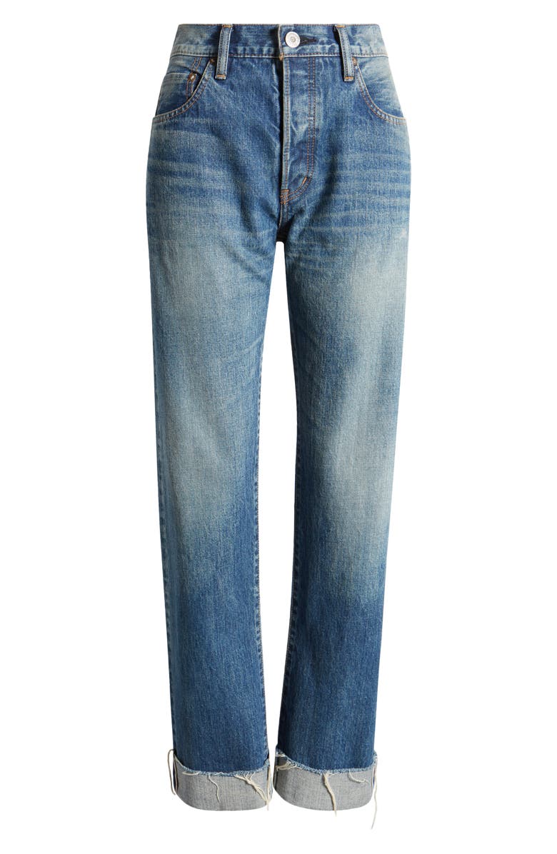 MOUSSY VINTAGE Hopewell High Waist Cuffed Raw Hem Straight Leg Jeans, Alternate, color, Dark Blue