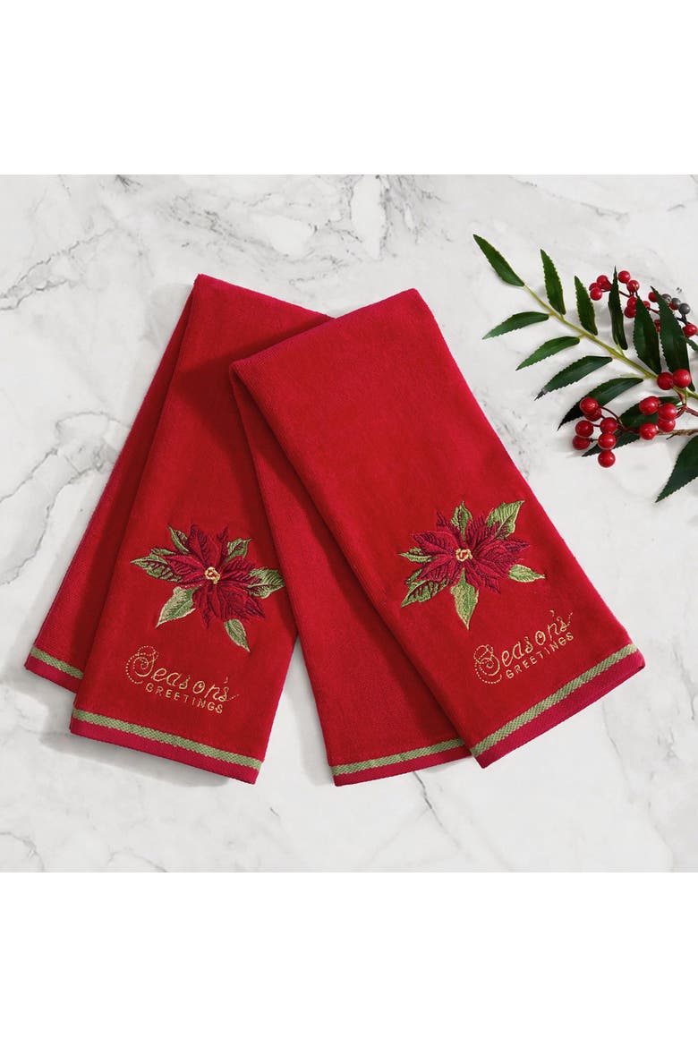 Seasons Greetings Embroidered Kitchen Towels, Set of 2, Multicolor - 16"W x 26"L, Alternate, color, Multicolor